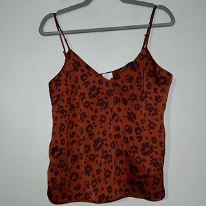 Women's Small Tank Top Leopard Animal Print Crepe Cami A New Day Brown